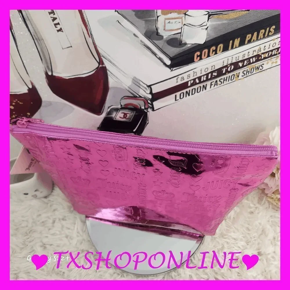 ❣️❣️{ Juicy Couture } Hot Pink Logo Large Makeup Pouch💄💄 NWT